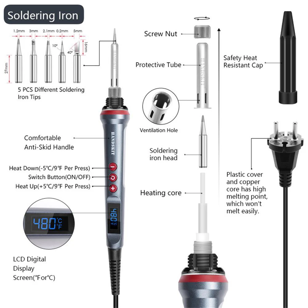 100W/200W Soldering Iron LCD Digital Adjustment Electrical Welding Tool Kits 90W 100W Ceramic Heater Reparing Tools