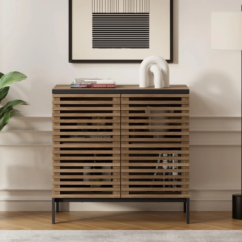 

Buffet Cabinet Sideboard, 31.5" Accent Storage Cabinets with Grille Striped Doors, Credenza Cupboard Console for Living Room Kit
