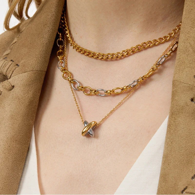 

Женское ожерелье из титановой стали с цветными блоками X, легкое роскошное невыцветающее ювелирное изделие