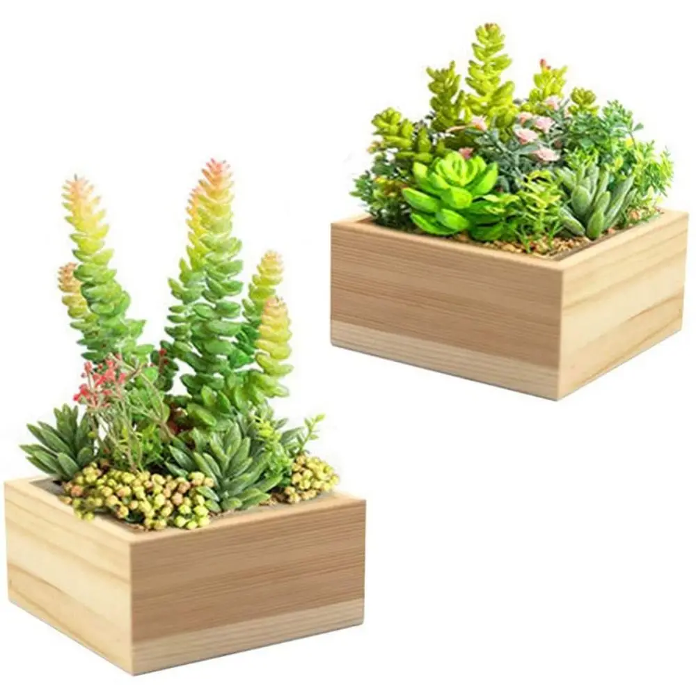 Square Rectangle Succulent Flowerpot Wood Yellow Wooden Storage Box Bonsai Holder Divided Drawer Desktop Sundries Organizer