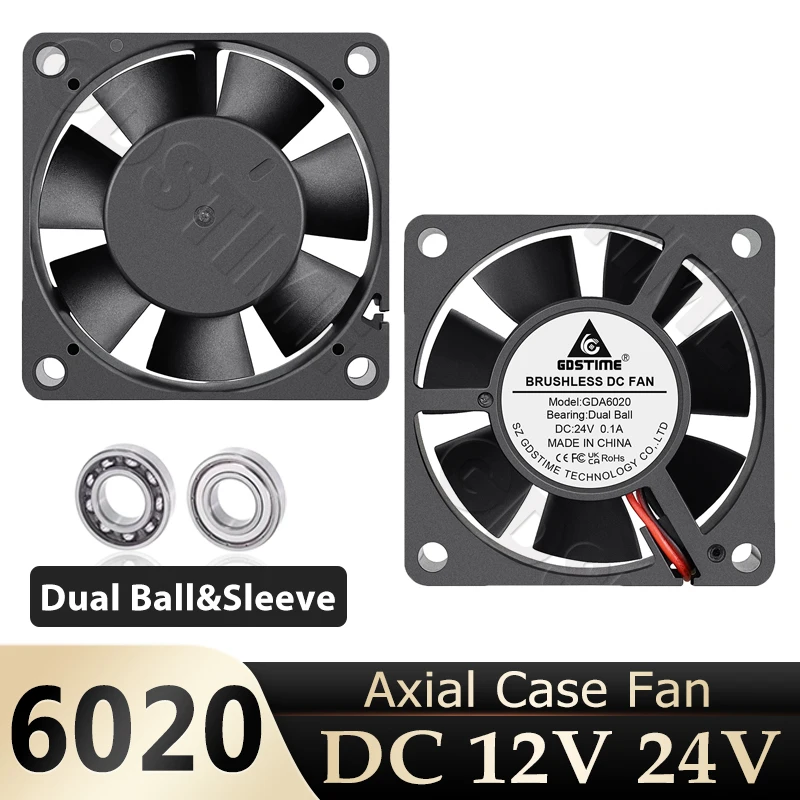 

Gdstime 60 мм 12 В Вентилятор 6020 DC 24 В Бесщеточный вентилятор 6 см 60x60x20 мм Двухшаровой осевой охлаждающий вентилятор Компьютерный кулер 2PIN Процессор Вентилятор корпуса ПК
