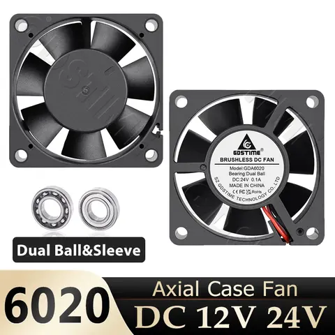 Gdstime 60mm 12V Fan 6020 DC 24V Brushless Fan 6cm 60x60x20mm Dual Ball Axial Cooling Fan Computer Cooler 2PIN CPU PC Case Fan