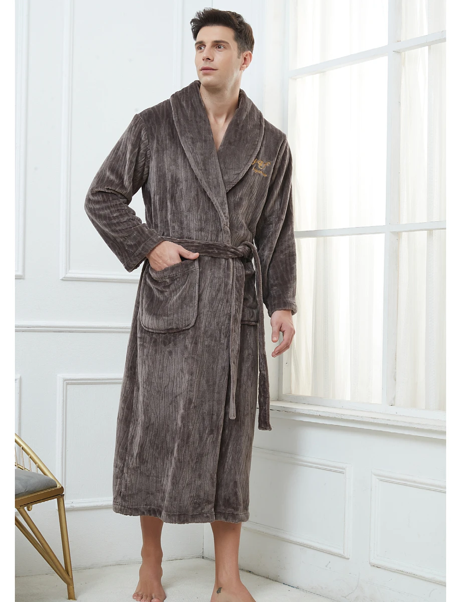 Plus Size 3XL 4XL Men Flannel Robe Winter Thickened Sleepwear Kimono Bathrobe Gown Warm Coral Fleece Loose Home Wear Nighwtear