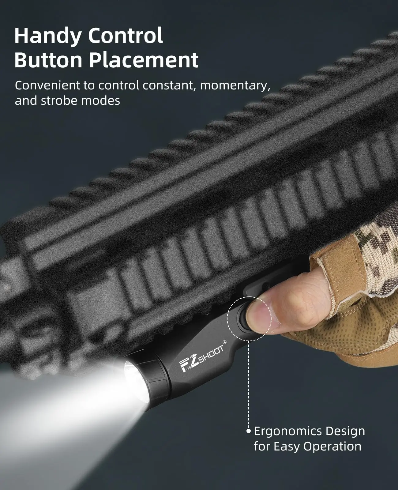 EZshoot Kompakte Taschenlampe 1700 Lumen LED-Licht für M-Rail und Picatinny-Schiene Magnetisch Aufladbar mit Stroboskop-Modus für die Jagd – Detail 5