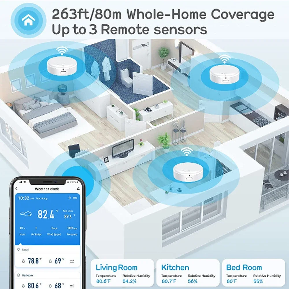 WIFI محطة الطقس اللاسلكية الرقمية توقعات المنزل درجة الحرارة داخلي ميزان الحرارة في الهواء الطلق التطبيق التحكم عن بعد سجل الرطوبة #4