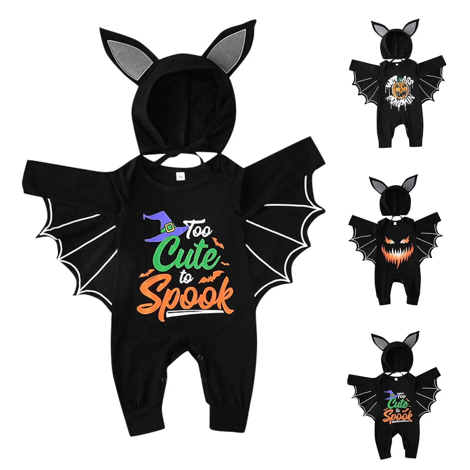 

newborn Jumpsuit Bat Baby Infant Rompers Halloween Toddler Kids Adorable Animal Clothes Hallowmas Costumes With Hat