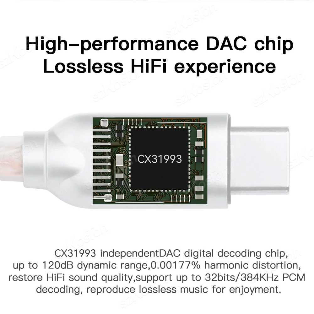 USB Type C to 3.5mm Audio Adapter CX31993 Chip 32b/384kHz DAC HiFi