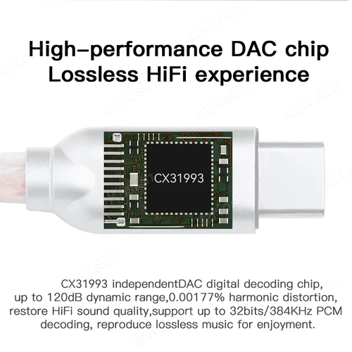 Imagen 2 del producto Adaptador de Audio USB tipo C a 3,5mm Chip CX31993 32b/384kHz DAC amplificador de auriculares HiFi IEM AMP decodificador de Audio para PC Smartphone