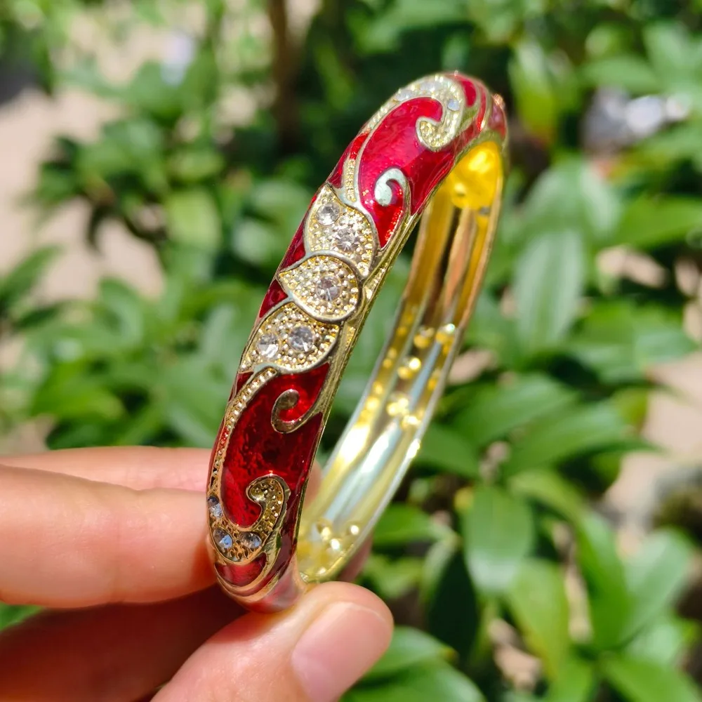 1cm Crown Cloisonne Bracelet Crown Five-leaved Flower Blooms Colored Dropper Oil Bangle Colored Dropper Oil Vintage