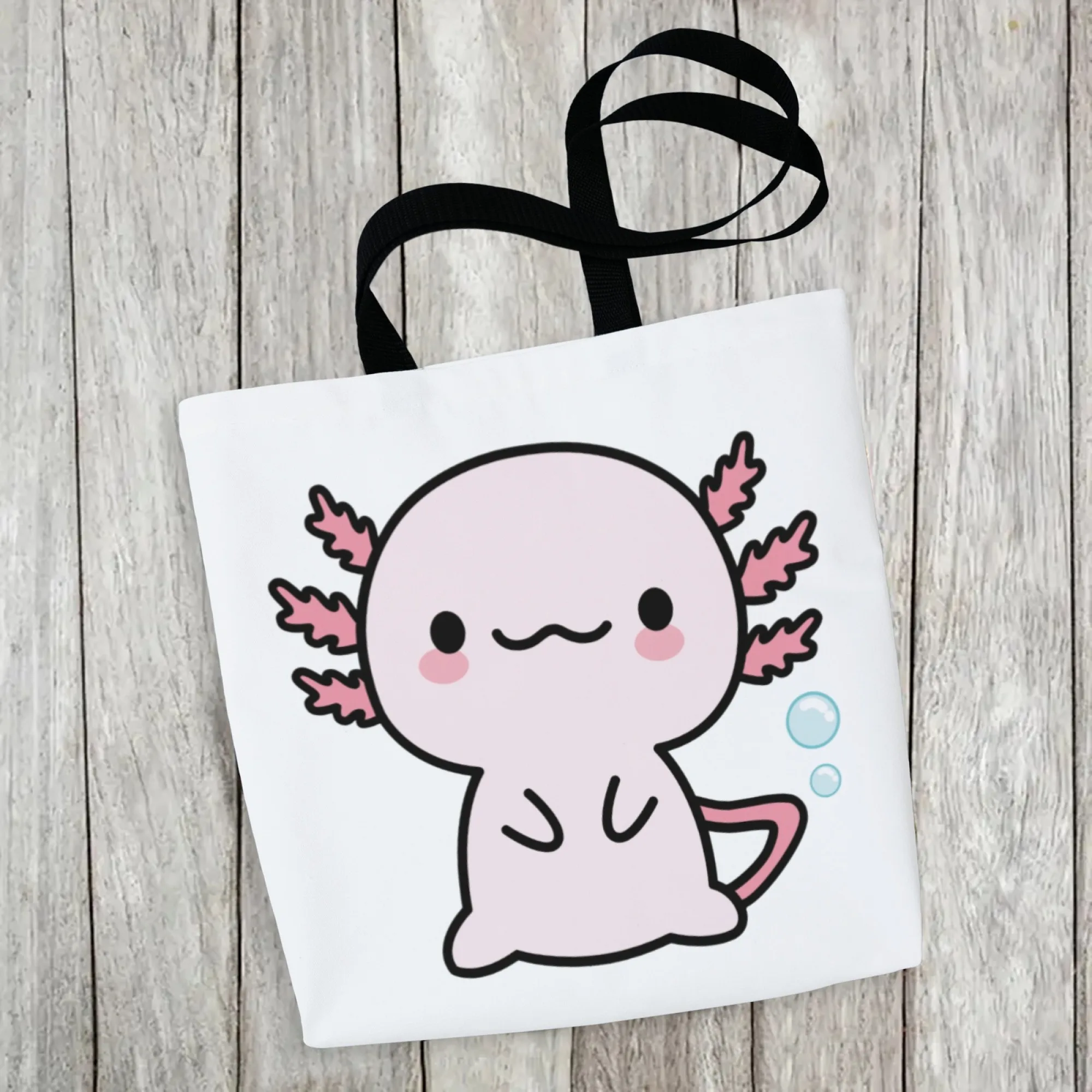 

Cute Axolotl Bag Durable Polyester Canvas Reusable Shopping Bag with Pink & White Design Lightweight Grocery Bag for Everyday