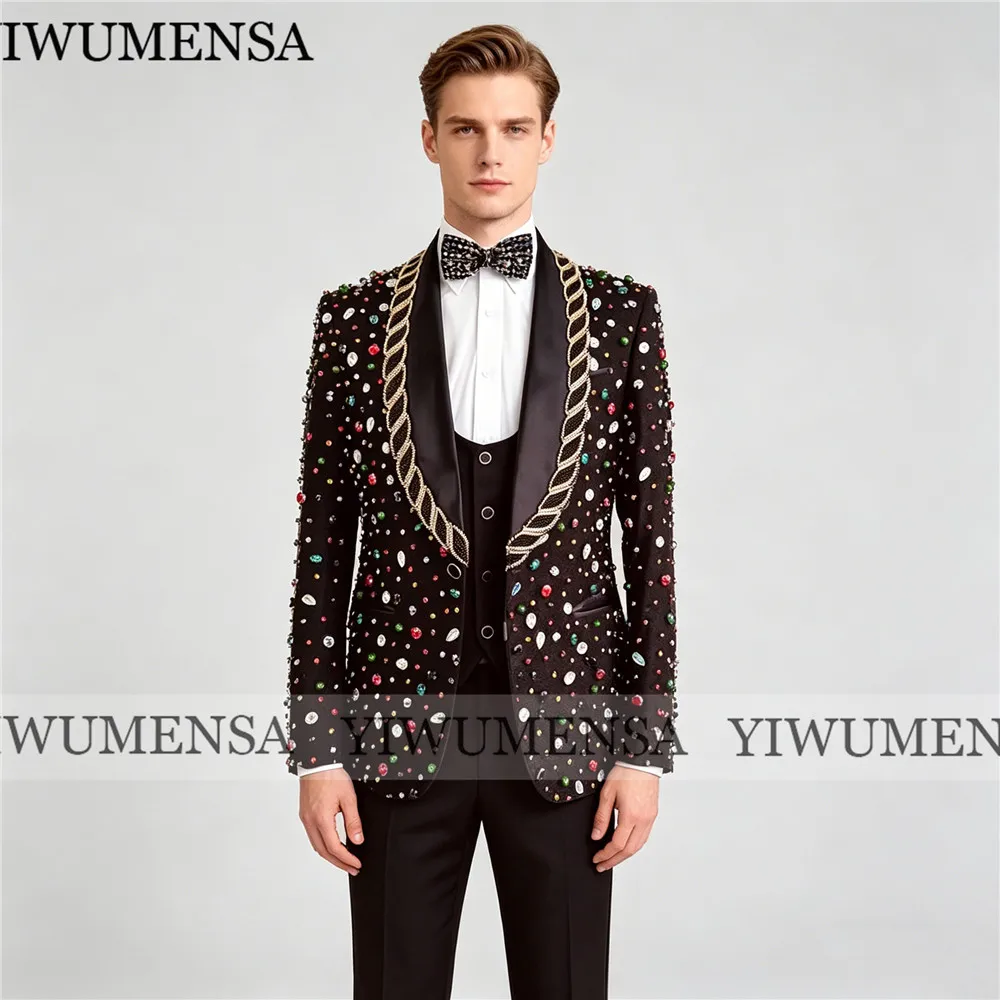 

Эксклюзивный мужской костюм из 3 предметов с цветными камнями, блейзер для выпускного вечера, свадебный смокинг для жениха, индивидуальный мужской наряд, Ropa Hombre