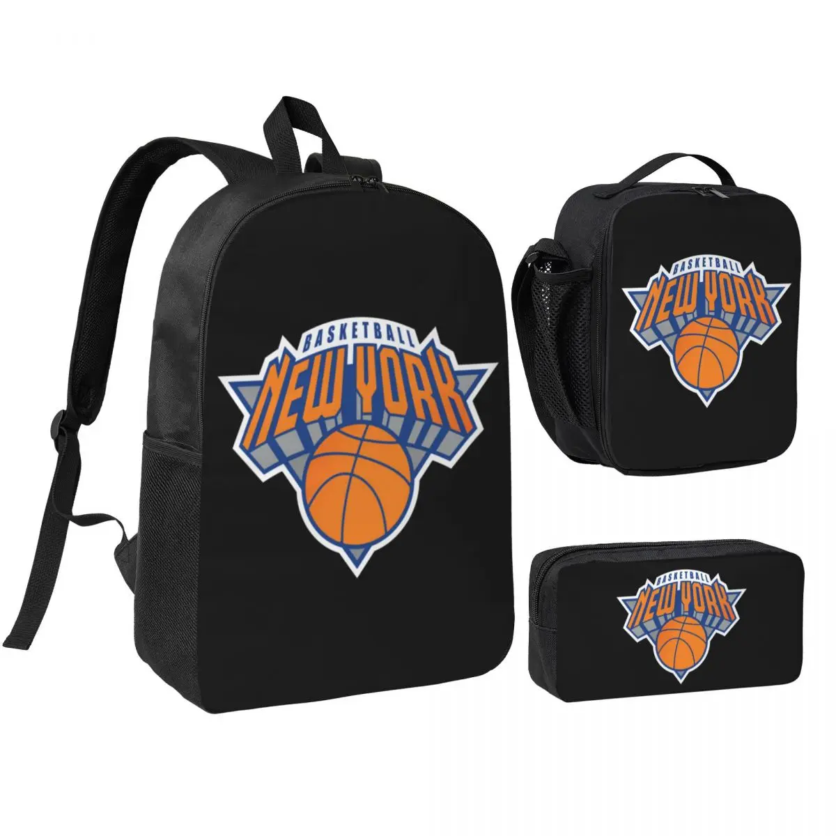 

New York Basketball Backpack Student BookBag School Bag Shoulder Bags 3ps Insulated Lunch Bag Pencil Case