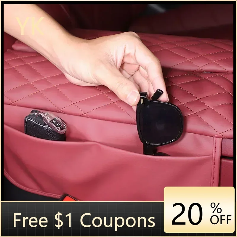 

For BMW 5 Series I5 G60 2024 Leather Red Car Center Console Armrest Box Mat Storage Bags Trim Car Accessories