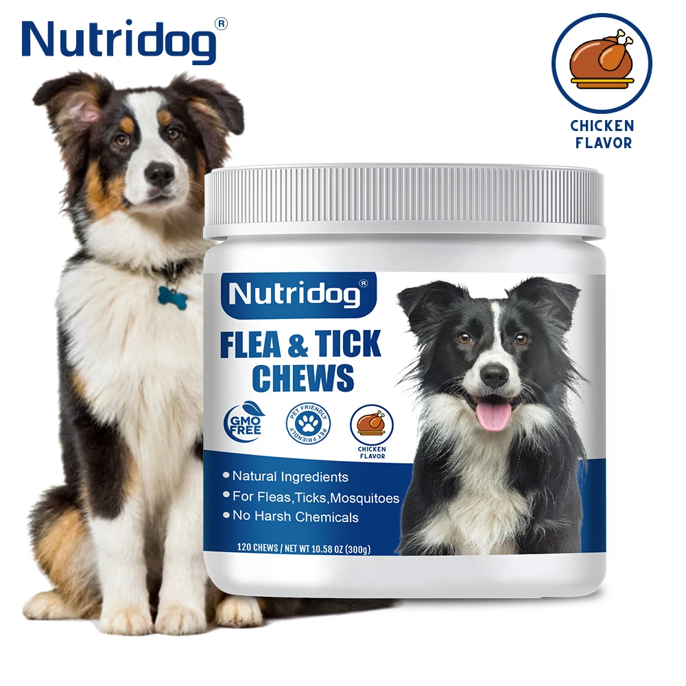

Flea & Tick Chews For Dog with Garlic Flaxseed | Skin Health Support & Bites Prevention - Chicken flavor 120 Soft Chews