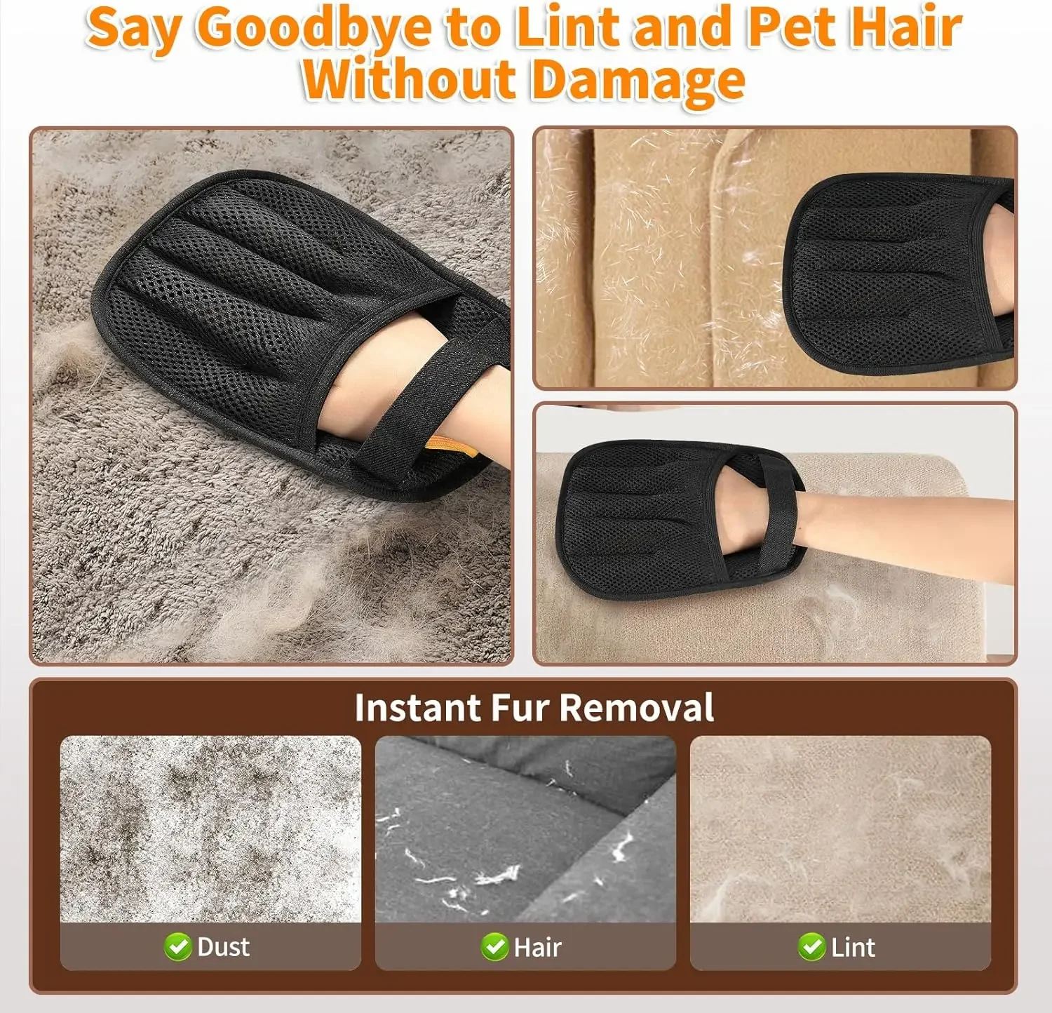 2027Reusable Magic Brush Pet Hair Remover Tool Pet Hair Removal Glove for Cats & Dogs, Finger Electrostatic Pet Hair Gloves,