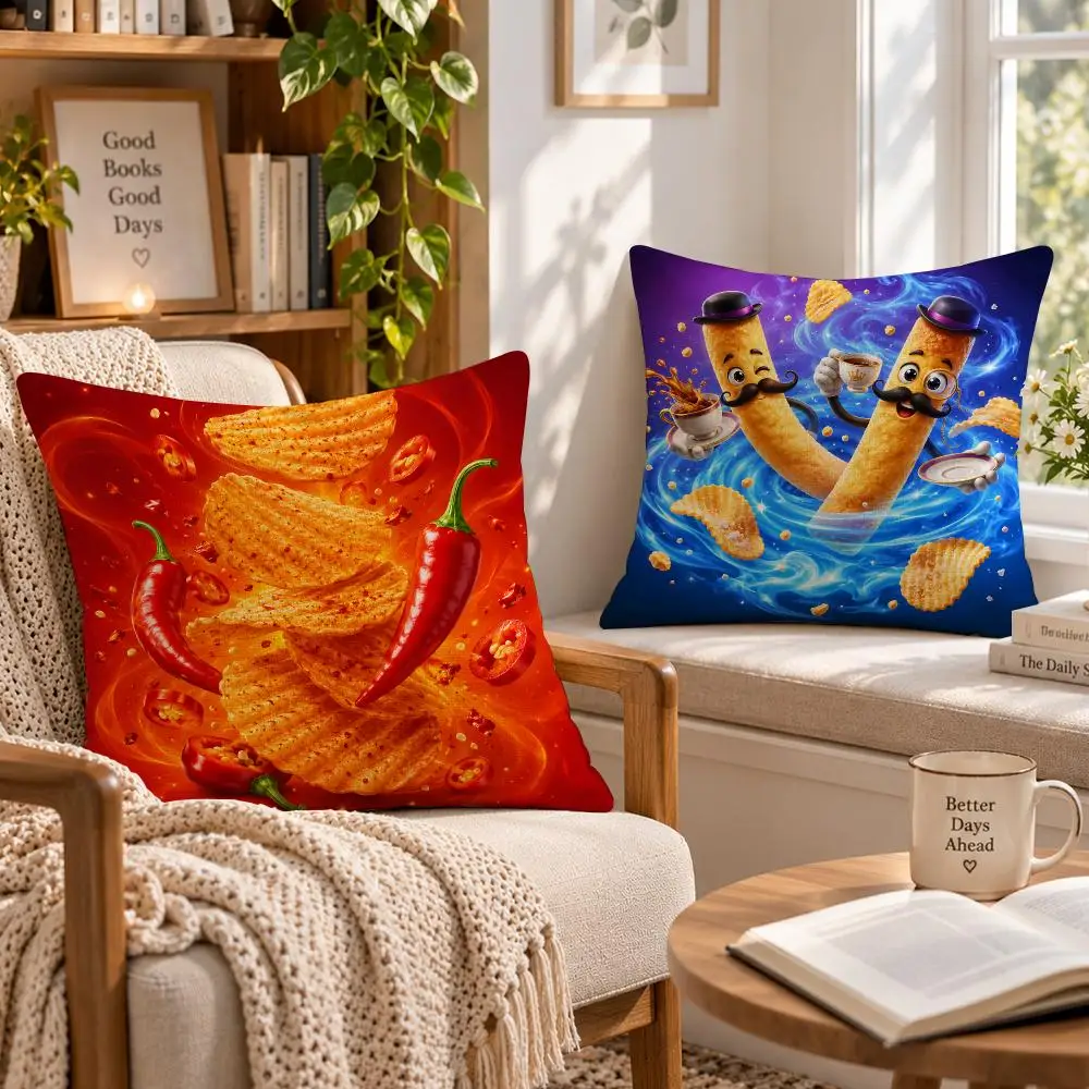 Food Snack S-Smith's Cushion Cover Soft Short Cover Washable Sofa Bed Dorm Garden Home Office Chair Decor