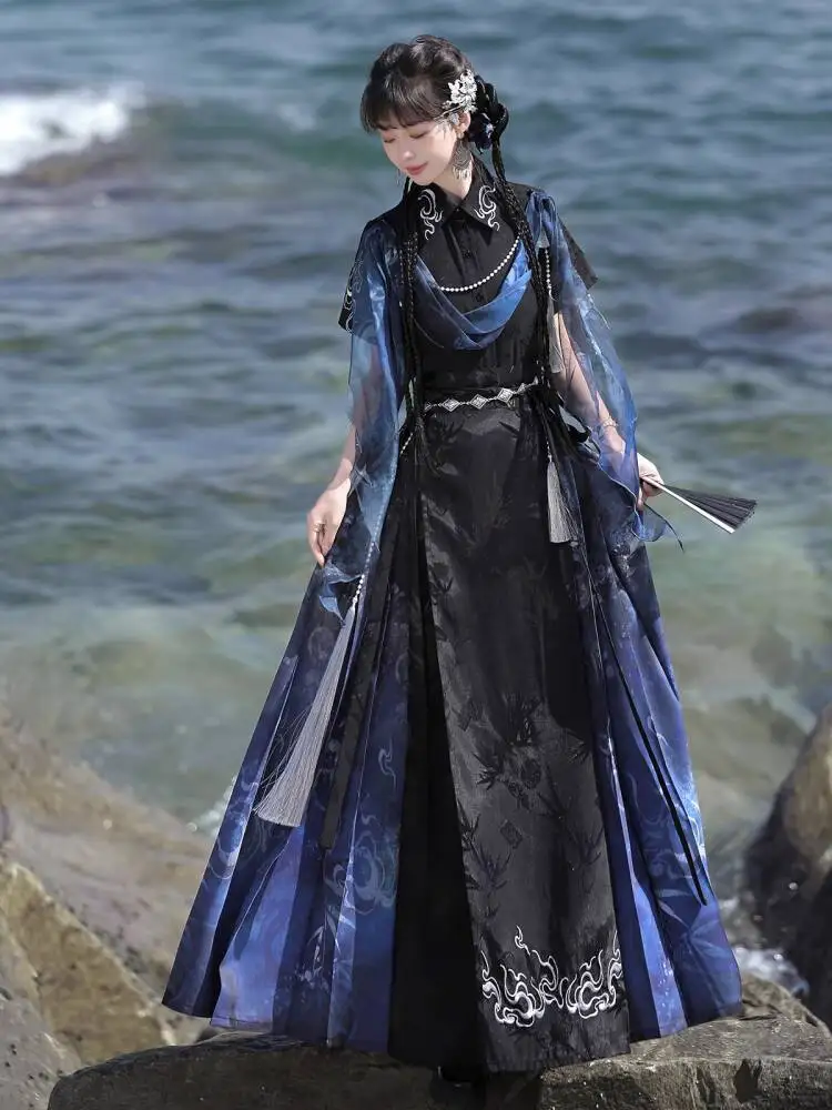 

Original and genuine new Chinese-style shirt and horse face skirt set, neutral style daily Han elements improved Hanfu set