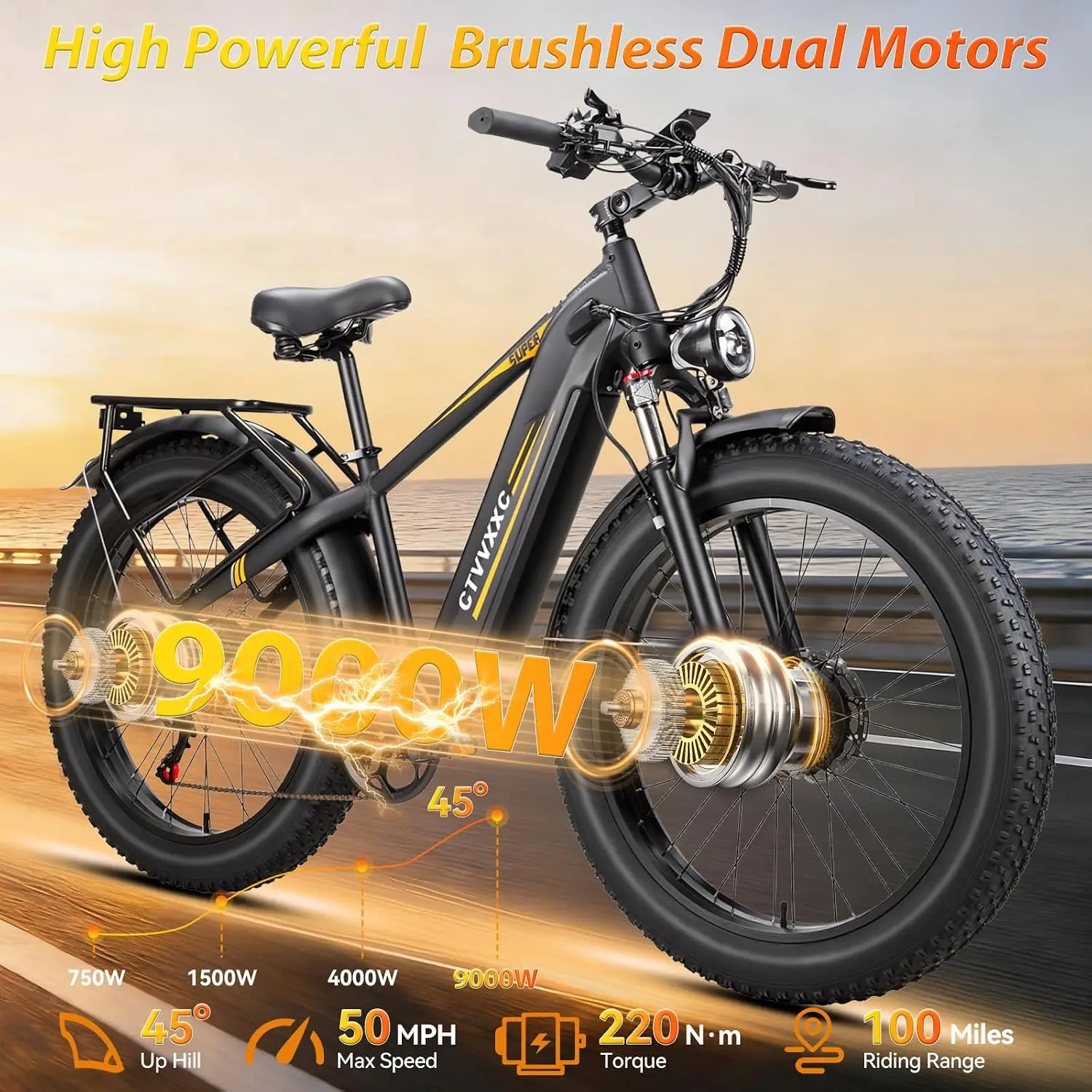 9000W Peak Dual Motor Ebike Adults 50MpH Fast Dirt, Customized
