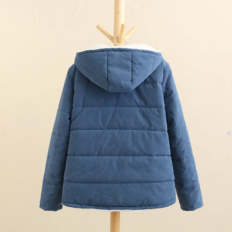 Chaqueta de nieve de algodón para mujer, abrigo de felpa coreano con capucha, Parkas gruesas forradas de lana de cordero, ropa de invierno, 2023