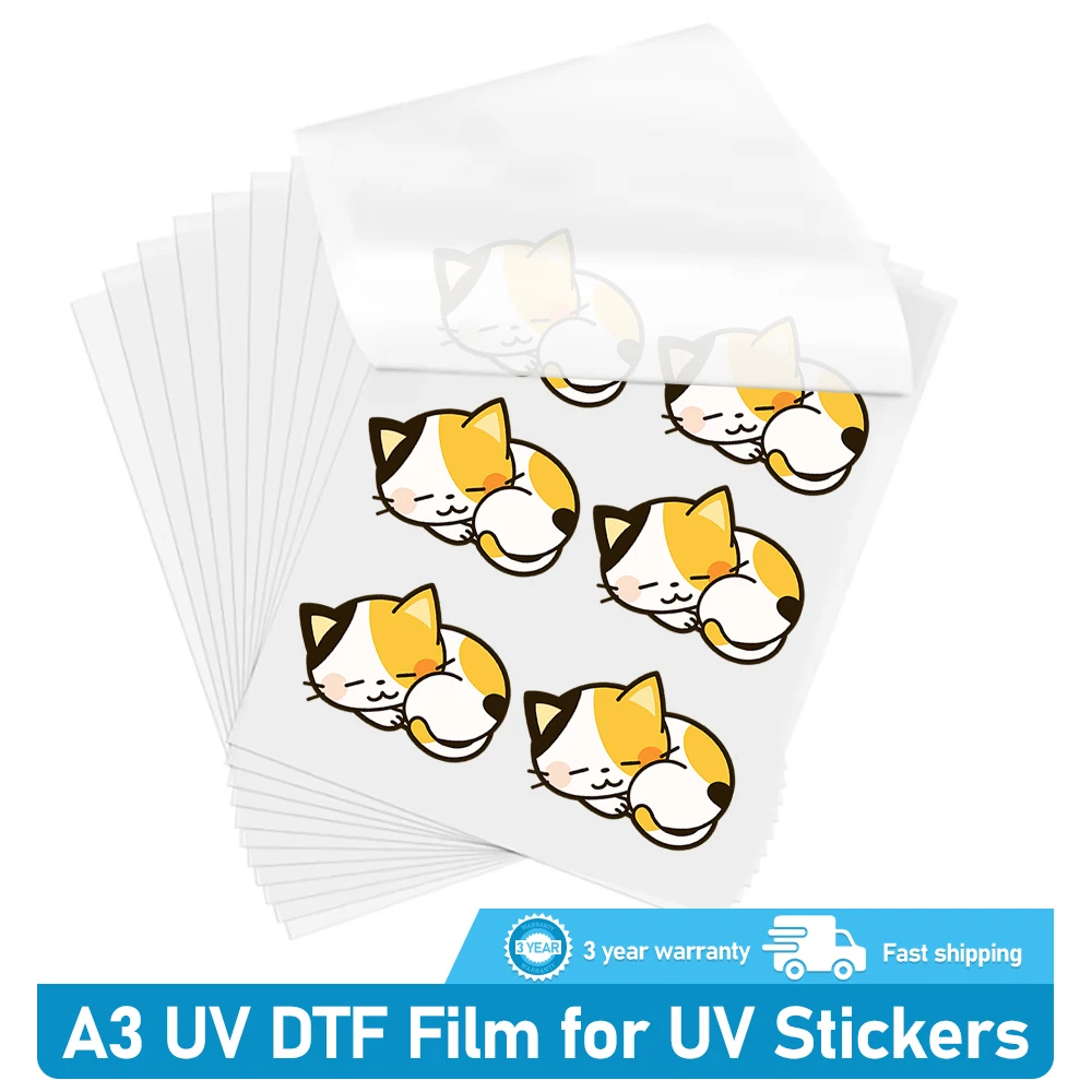 10/20/50/100PCS UV DTF Film A3 UV Sticker Film UV DTF Film for UV Printers Waterproof Scratch resistance A3 UV DTF Printer Film