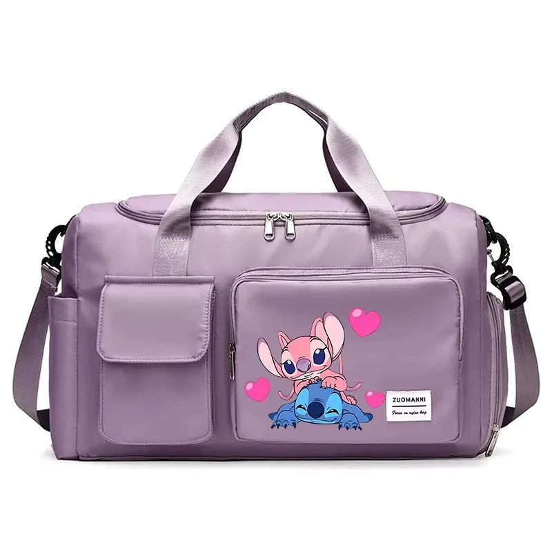 Borsa da viaggio da donna Disney Stitch stampa di cartoni animati con portascarpe borsa da viaggio sportiva di grande capacità per la famiglia