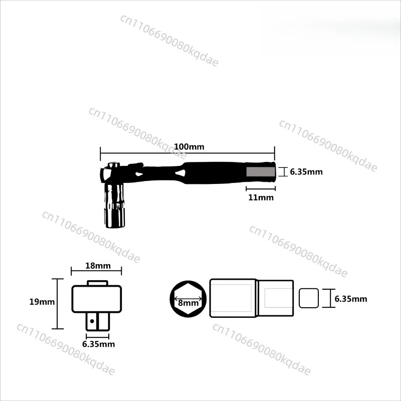WL‑06 Ratchet Fastener‑Driving Tool,1/4‑Drive 8‑mm Hex Bit Sleeve, Hobby‑Project Repair Hardware Accessory