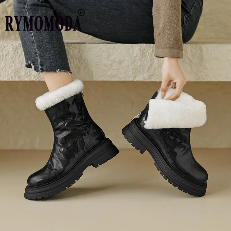 Stylish Women's Mid-Calf Genuine Leather Boots with Natural Fur and ZIP Design for Winter Female Handmade Gift Snow Shoes