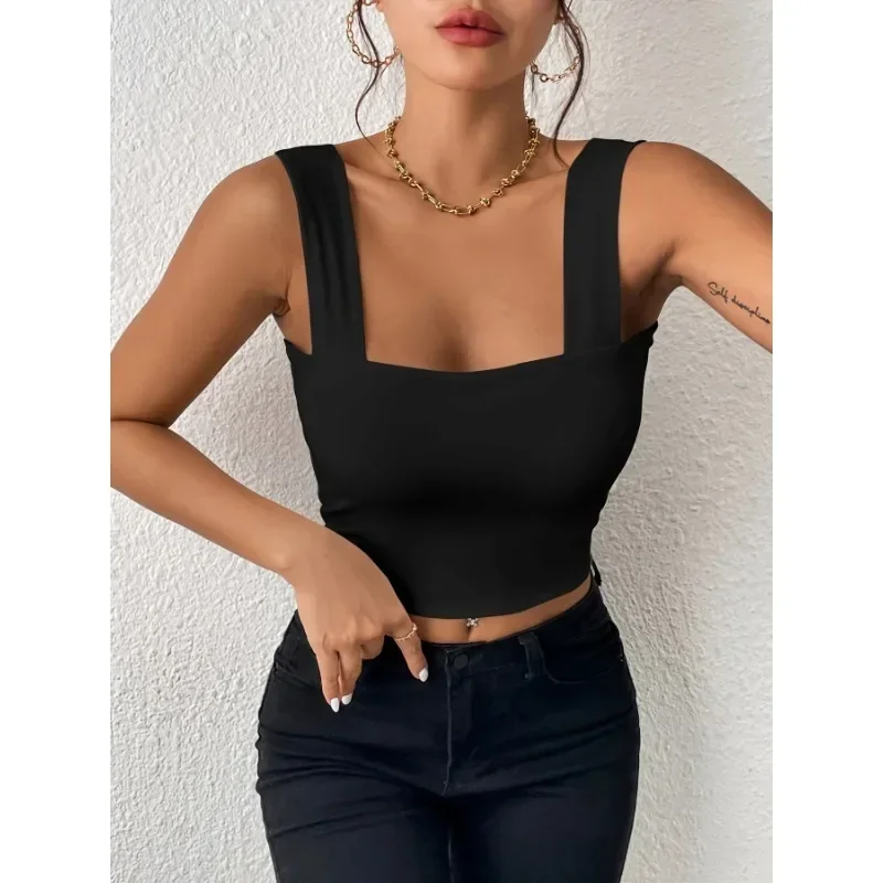 2024 European and American Women's New Camisole Wide Shoulder Strap Vest Fashionable Sleeveless Top Sexy Slim Fit Spicy GirlVest