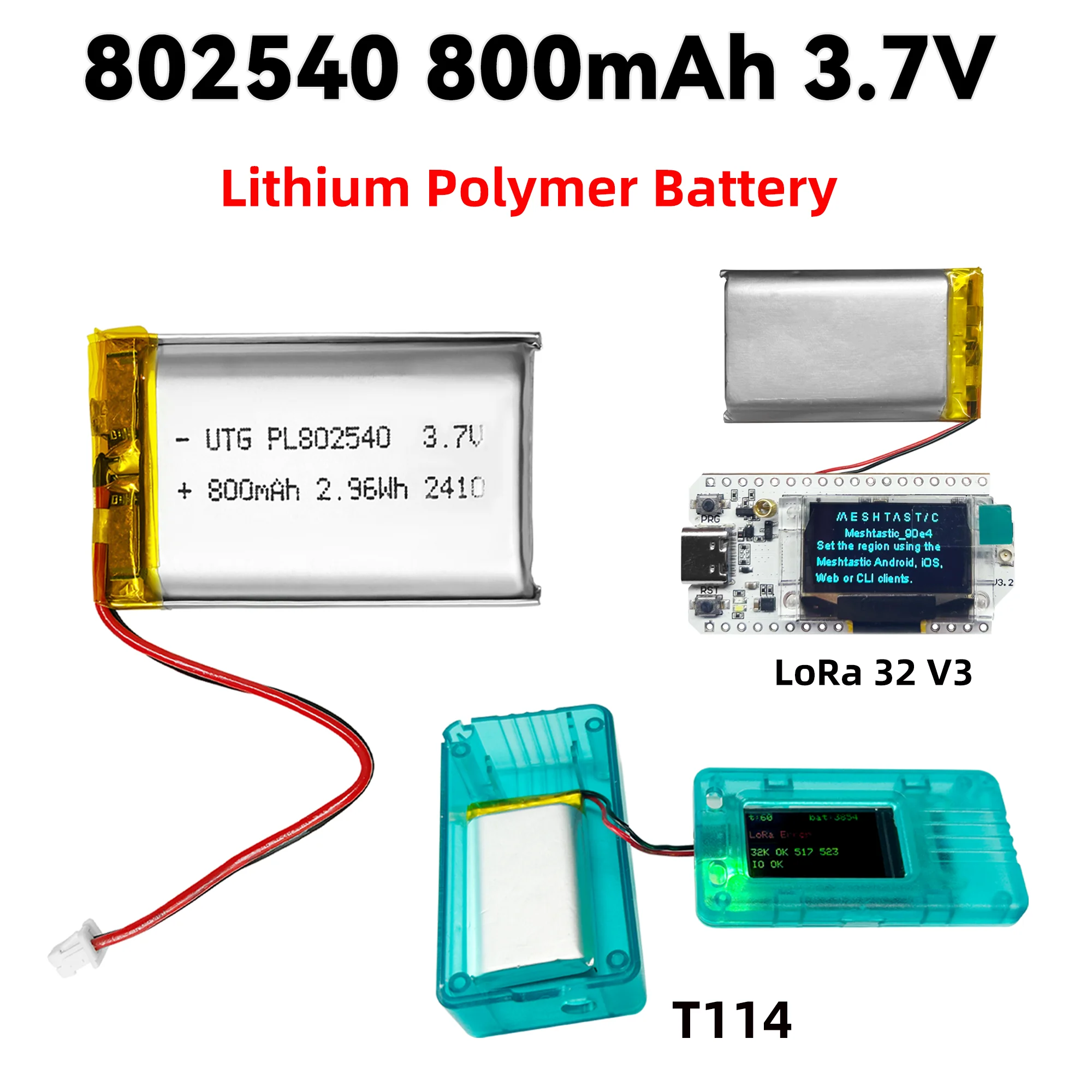 بطارية ليبو هيلتيك 3.7 فولت 800 مللي أمبير PL 802540   بطارية ليثيوم بطاريات ليثيوم بوليمر لـ T114 V2 LoRa 32 V3 Dev-board LoRa Node 1 قطعة