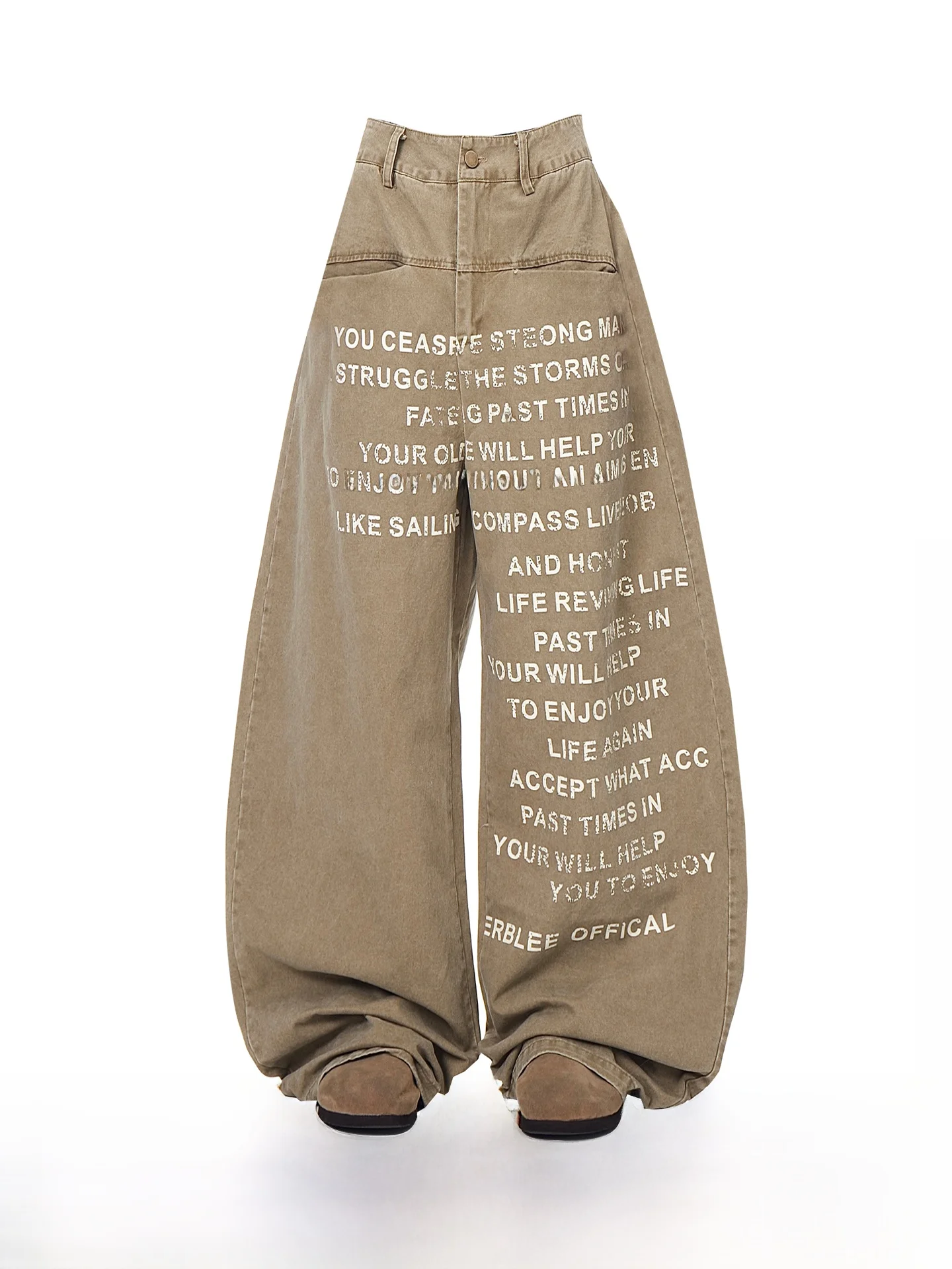 

American Sle Khaki Printed Denim Pants Women's Loose Straight Wide Leg Pants High Waist Zipper Closure Casual Autumn Wear