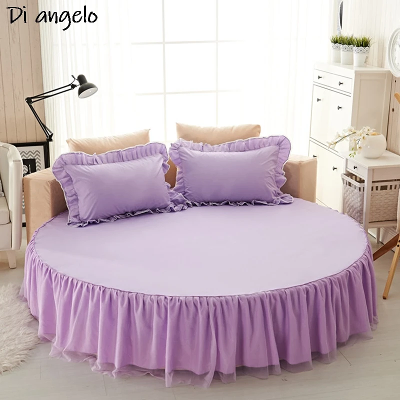 Cotton Round Bed Skirt Set for Home, Circle Sheet, Ruffles, Lace Bed Set, Customizable Size, 14 Colors Options, 1 Pc, 3Pcs #s