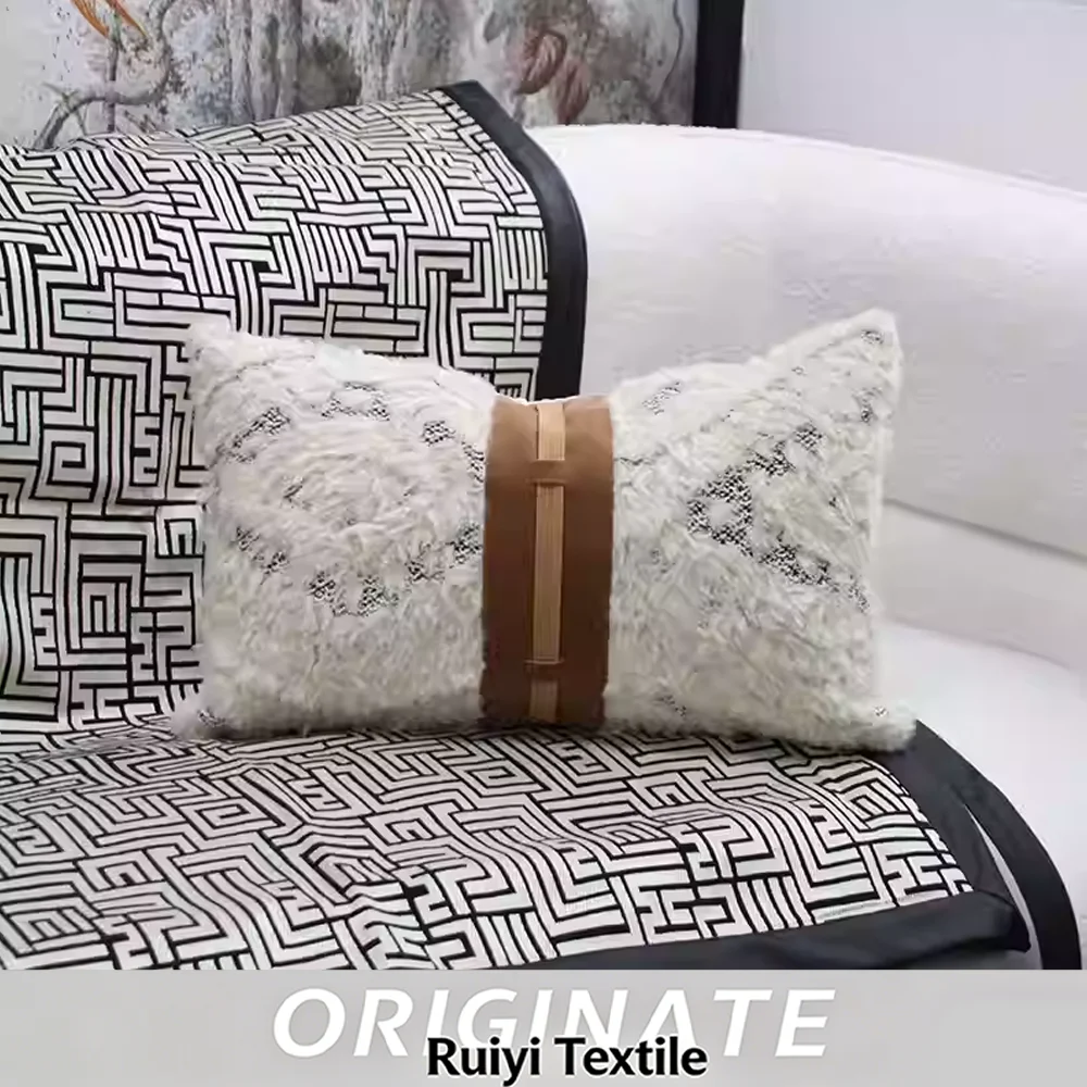 RUIYI White Genuine Fur Patchwork Waist Pillow Showroom Hotel Living Room Sofa Luxury Cushion Pillow Case Cover For Home Decor