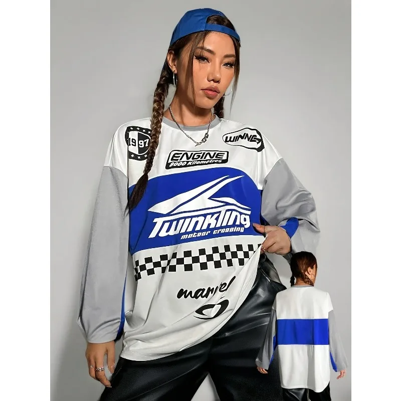 

Spring and Autumn Winter Long Sleeved T-shirt Shirt O-neck American Street Ladies Y2K Lazy Style 3D PRINTED Large Adult Top