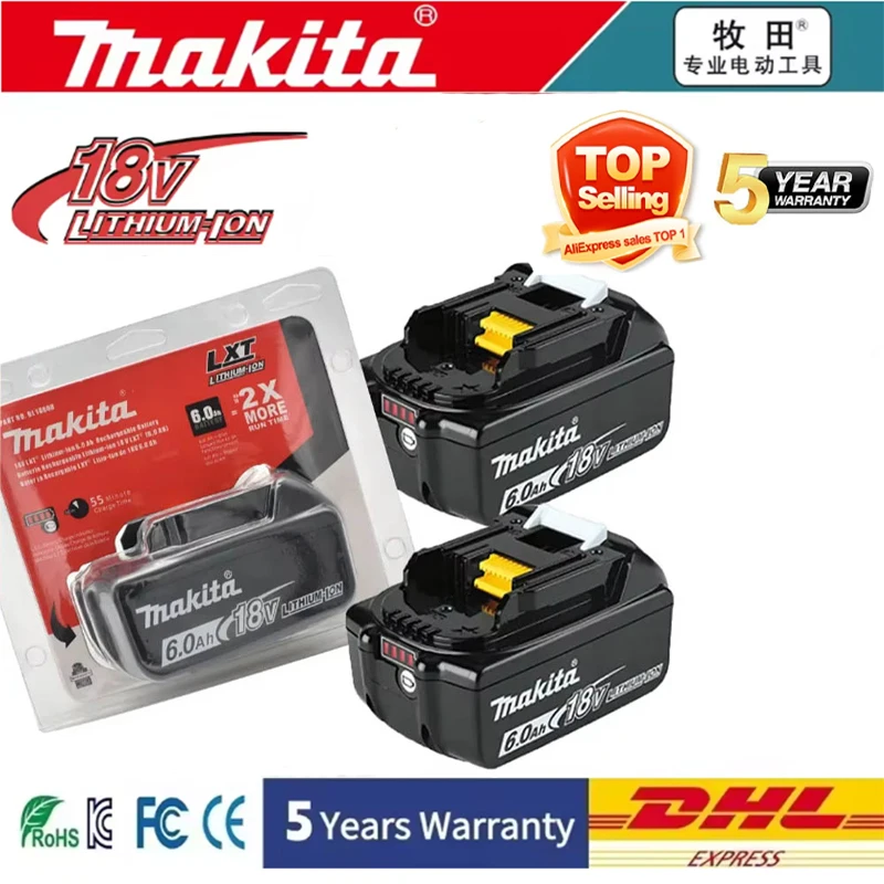 Batería de herramienta eléctrica japonesa Makita 18V 6.0Ah DDF487 DGA404 DTW700 DHP487 DGA404 reemplazo de batería de carga LED