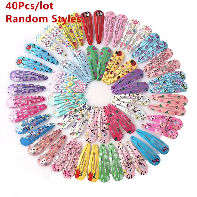 40 stks/partij Haaraccessoires Meisjes Haarspeld Print Cartoon Fruit Dier Bloem Haar Clip Leuke Poeder Hairgrip Nieuwe Kinderen Hoofdtooi
