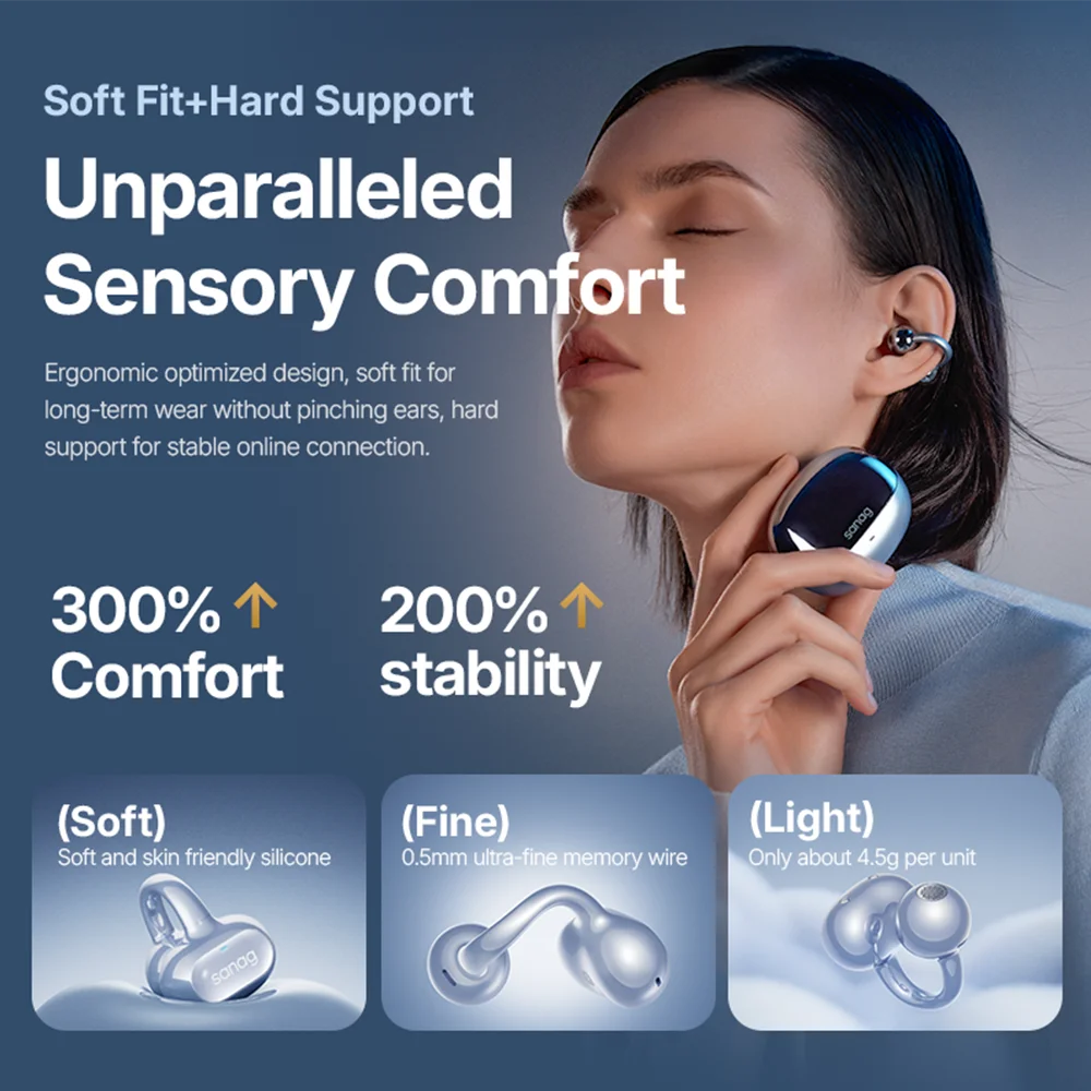 Sanag S8S AI سماعة أذن بمشبك HiFi جودة صوت بدون فقدان AI ترجمة لاسلكية سماعة صوت بانورامية فلاش-sale سماعة