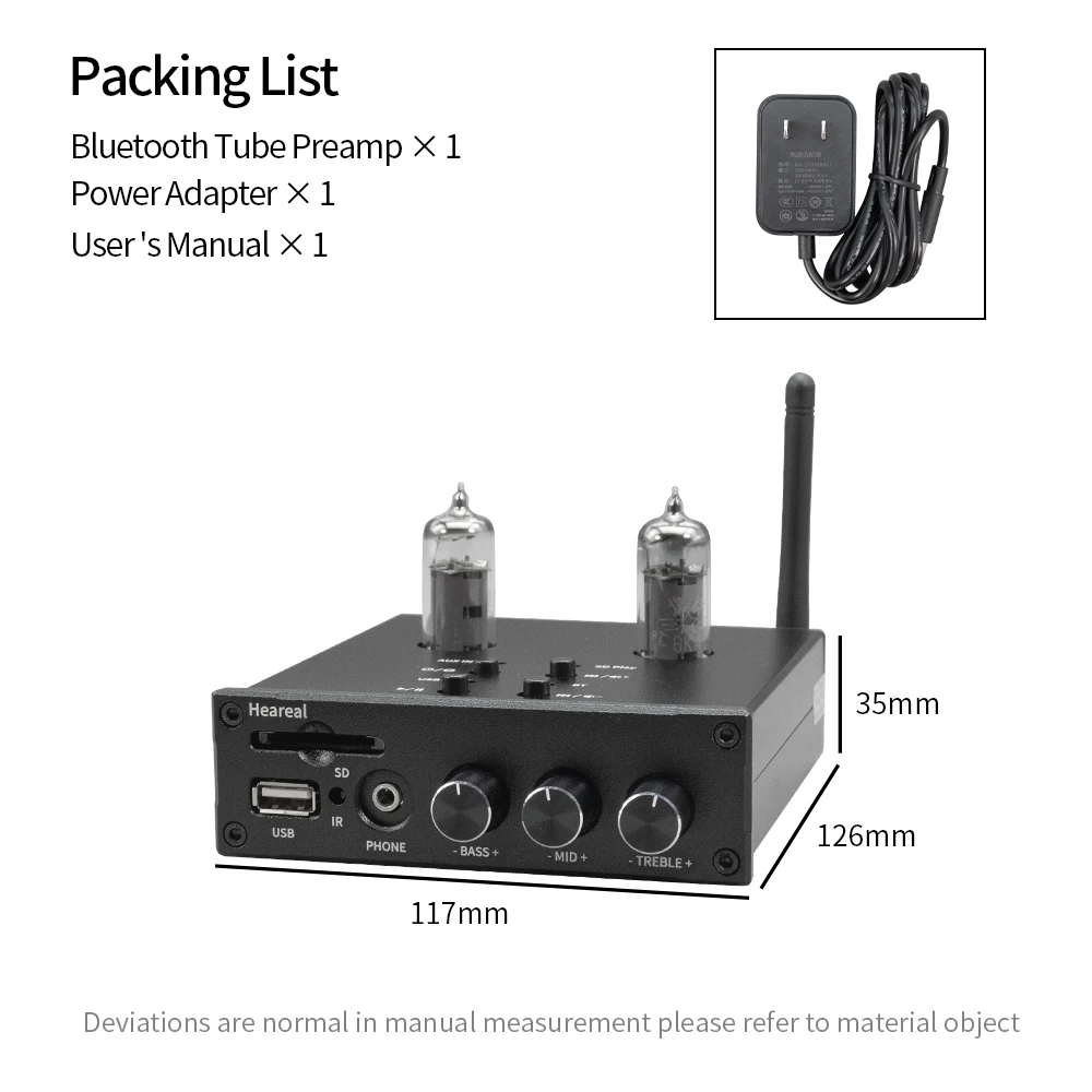 Amplificateur Audio HiFi Bluetooth 5.0 6J5/6K4, préampli pour écouteurs, avec réglage des basses, entrée USB SD