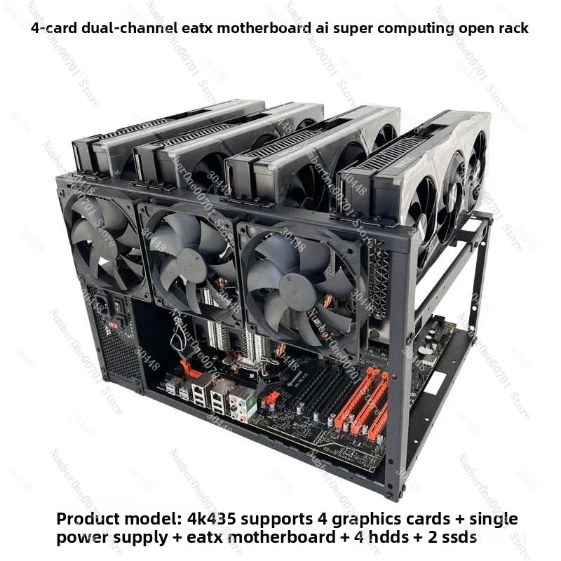Open Frame Chassis 4-GPU Single Power Dual-System EATX Compatible AI Computing Rack-Mount Case Cabinet-Ready
