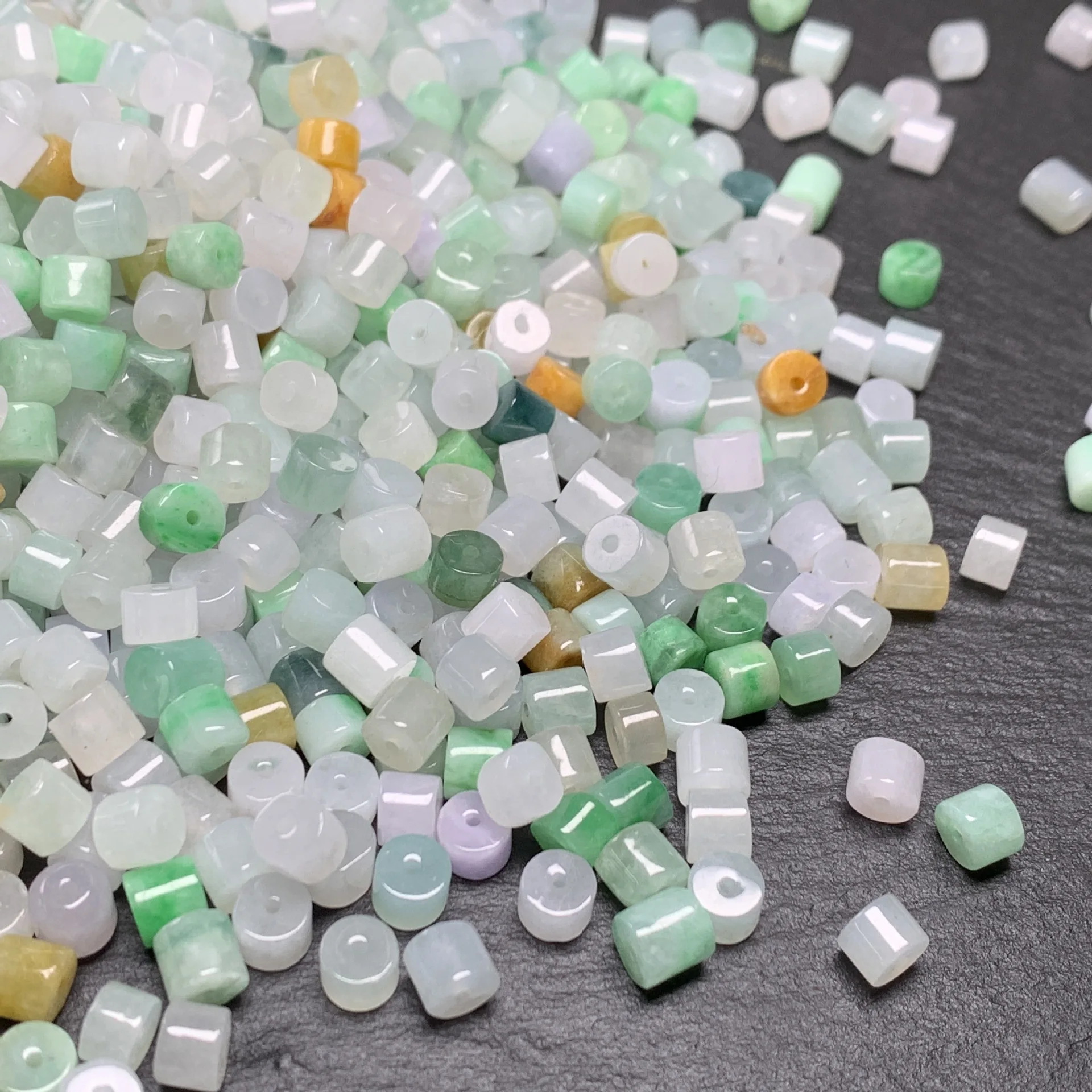 Myanmar Jadeite A-Level Short Tube Loose Beads Ice Seed Fortune Longevity Three Colors Straight Barrel Beads For Jewelry Making