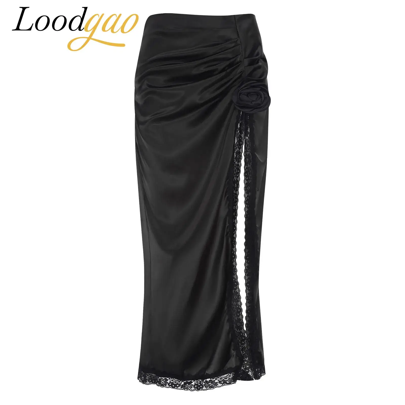 

Women Slit Ruched Floral Lace Trim Pencil Skirt Woman's Clothes Elegant Lady Midi Skirt Atiny Skirt Prom Cocktail Costume Mujer