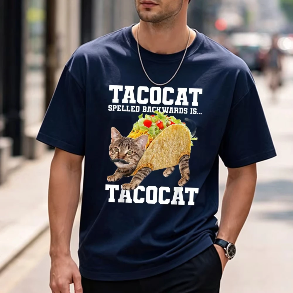 Taco Cat Spelled Backwards Is Tacocat Meme Silly Cat Lover T-Shirt Vintage Y2k Top Harajuku Kawaii Clothes High Quality Cotton