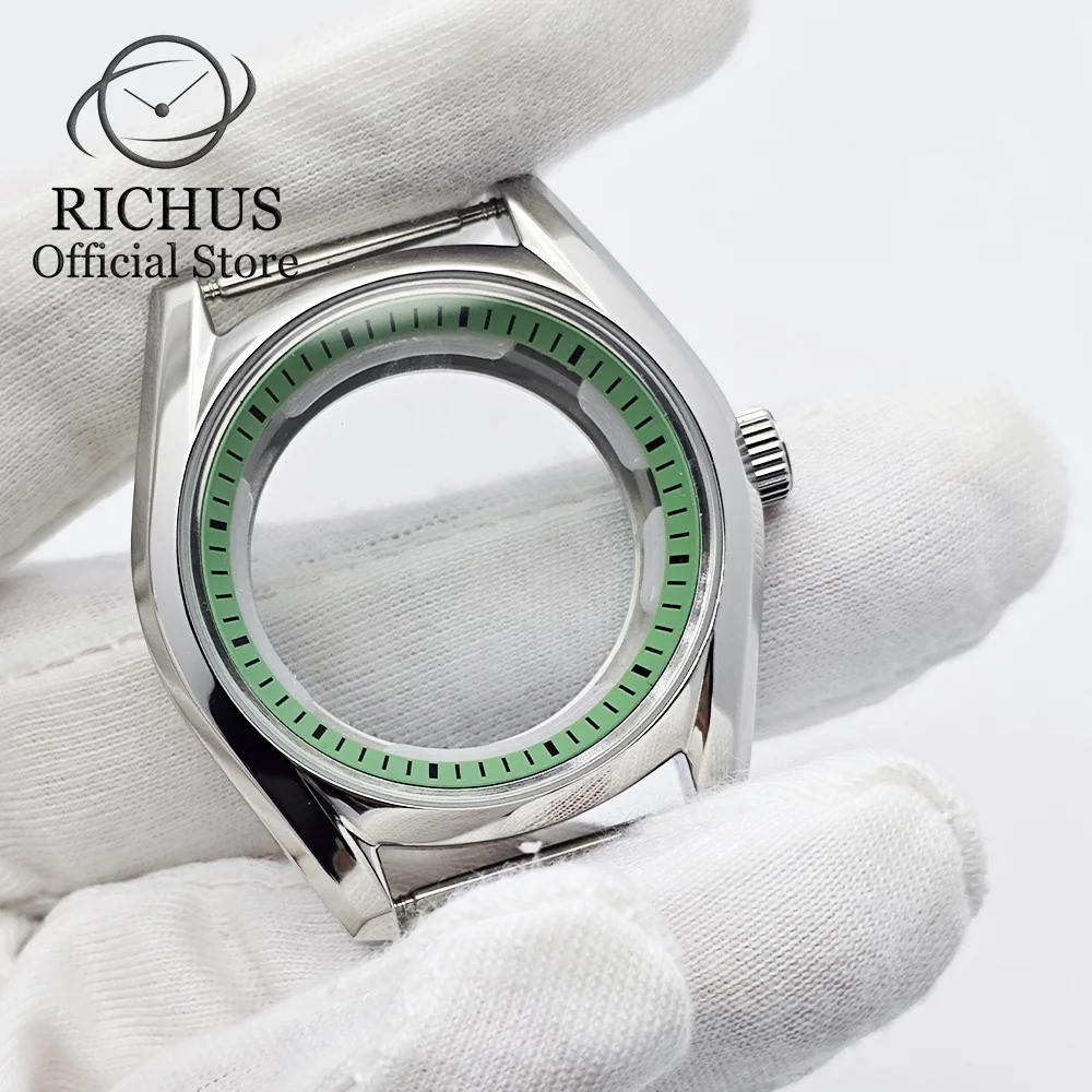 RICHUS 40 мм серебряный корпус из нержавеющей стали с сапфировым стеклом, подходит для NH35 NH36 ETA2824 PT5000, аксессуары для часового механизма, детали RICHUS 40 мм серебряный корпус из нержавеющей стали с сапфировым стеклом, подходит для NH35 NH36 ETA2824 PT5000, аксессуары для часового механизма, детали