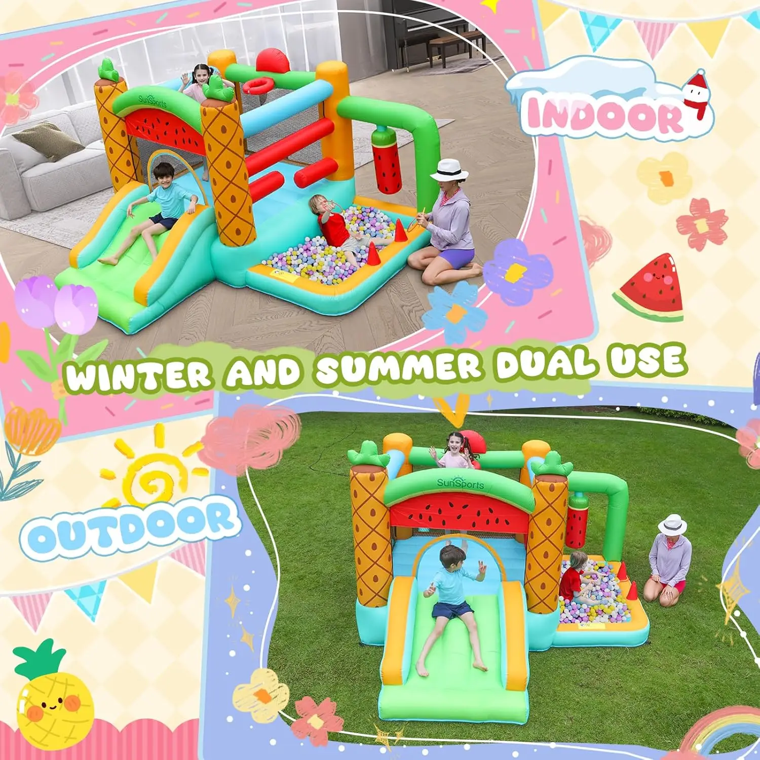 Hüpfhaus Hüpfburg für Kinder – Hüpfhaus für drinnen und draußen – Hüpfburg mit Rutsche – Hüpfburg mit B