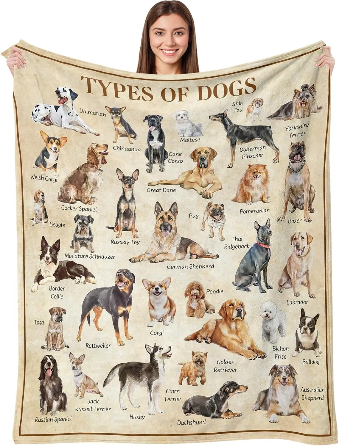 Dog Breeds Chart Throw Blanket Educational Guide Types Of Dogs Unique Gift Home Bedroom Living Decor