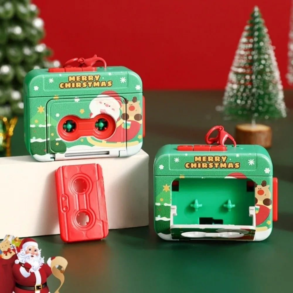 Vintage Cassette Recorder Key Chain Creative Commemorate Voice Mini Tape Recorder Reindeer Useful Christmas Music Pendant