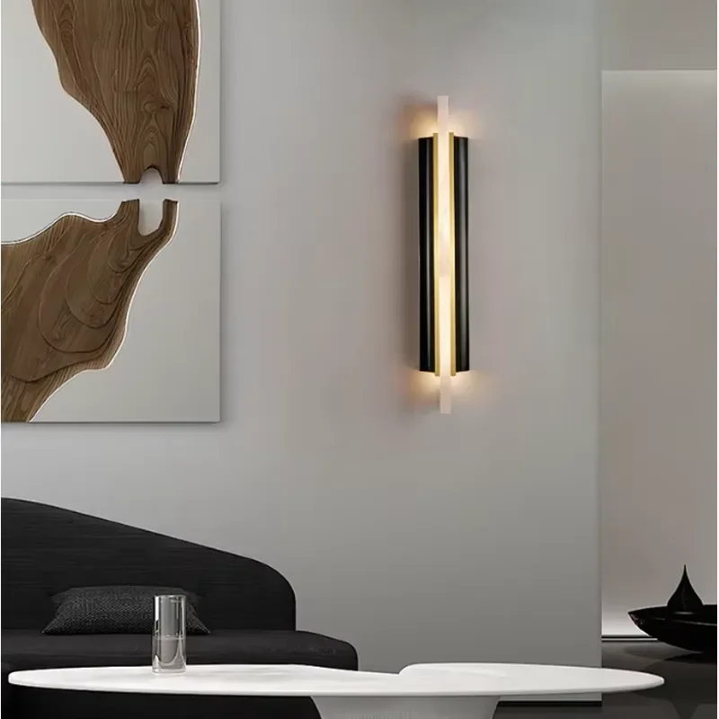 Modern Minimalist Bedroom/living Room Accent Wall Spanish Marble All-copper Wall Lamp