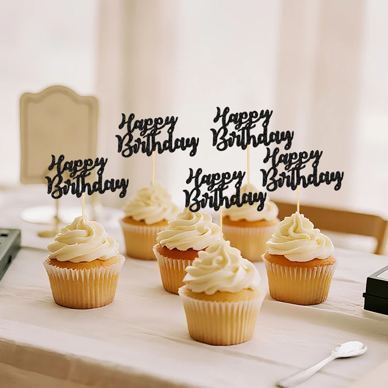 YOMDID 24 Stück glitzernde Cupcake-Topper zum Geburtstag, Kuchen-Picks zum Feiern, Geburtstag, Kuchendekoration, Party-Dekoration, Zubehör – Detail 11