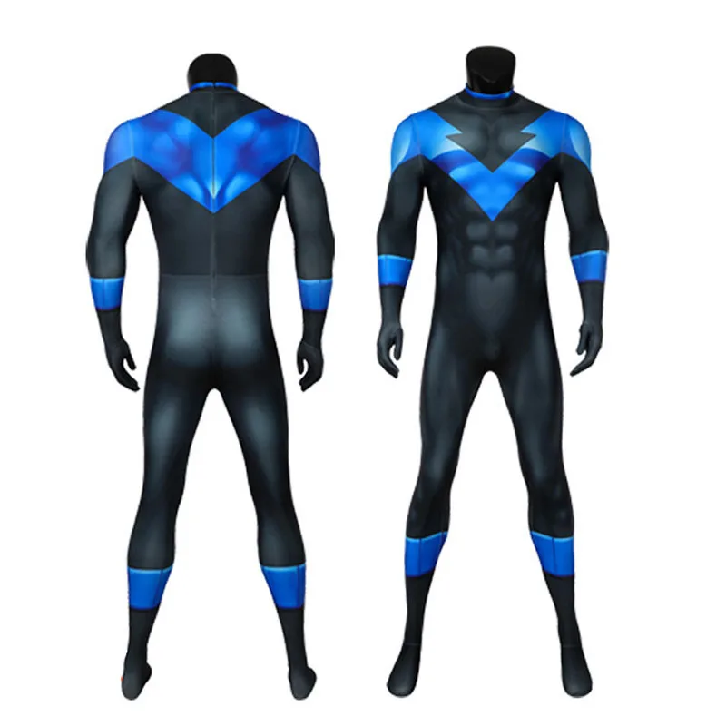 Superhero Nightwing Cosplay Jumpsuit and Mask Robin Dick Grayson Costume Set Bodysuits Halloween Party Roleplay Zentai Suit