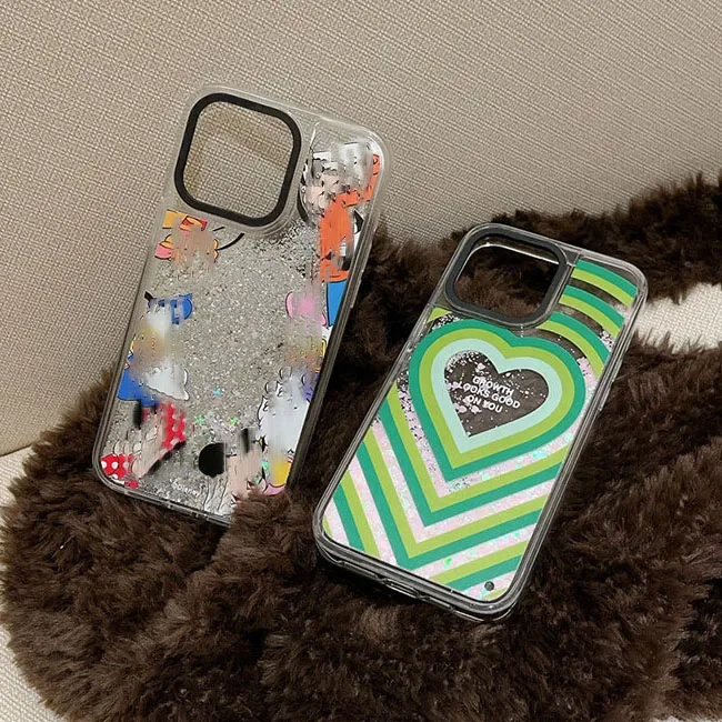 

Gradient Heart Transparent Border Silver Quicksand Phone Case Cover for IPhone 12 13 14 15 Pro Max Case for IPhone 15 Pro