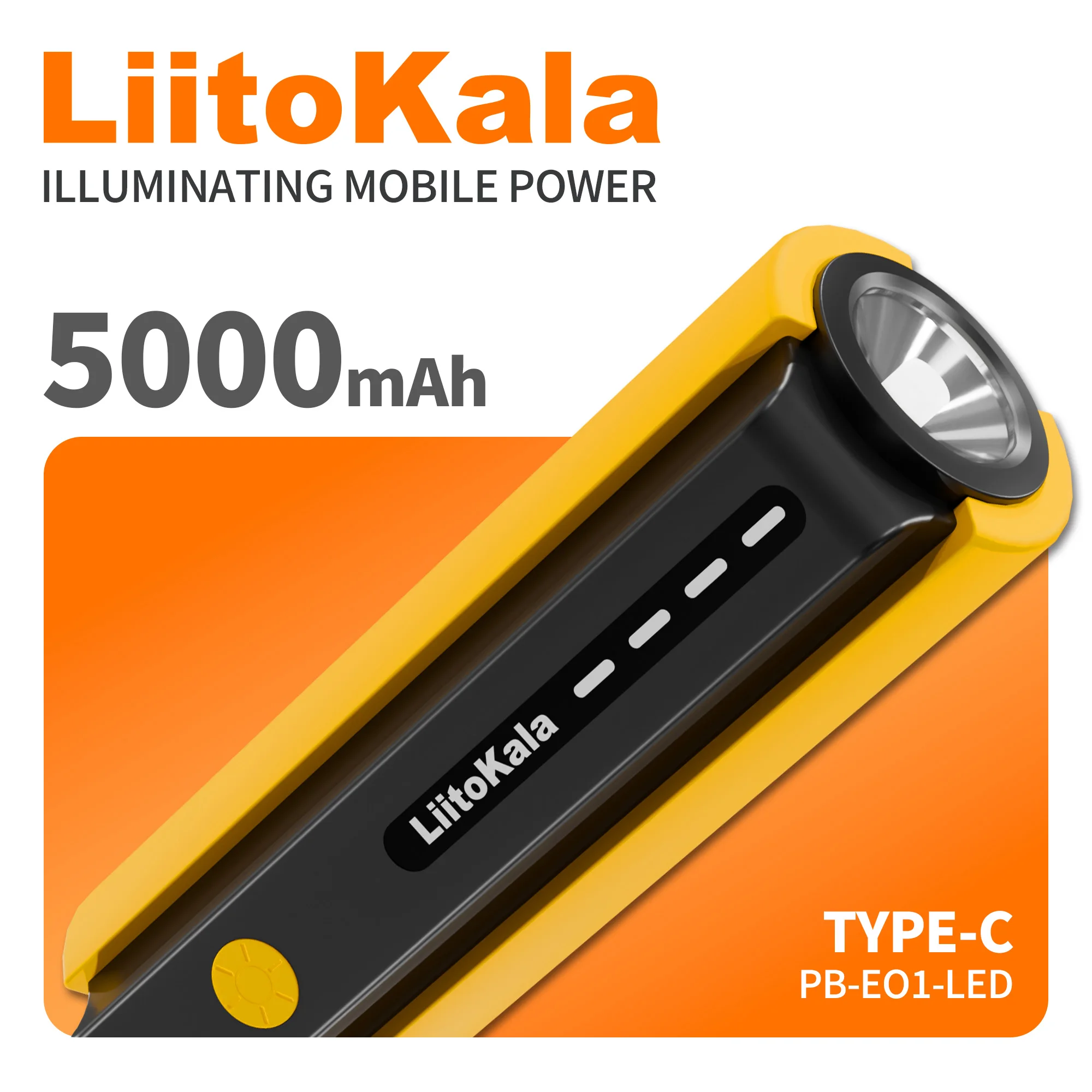 LiitoKala 5000mAh Portable Charger with 1W LED Flashlight, 21700 Cell, Type-C Lanyard Cable, Pocket EDC Power Bank